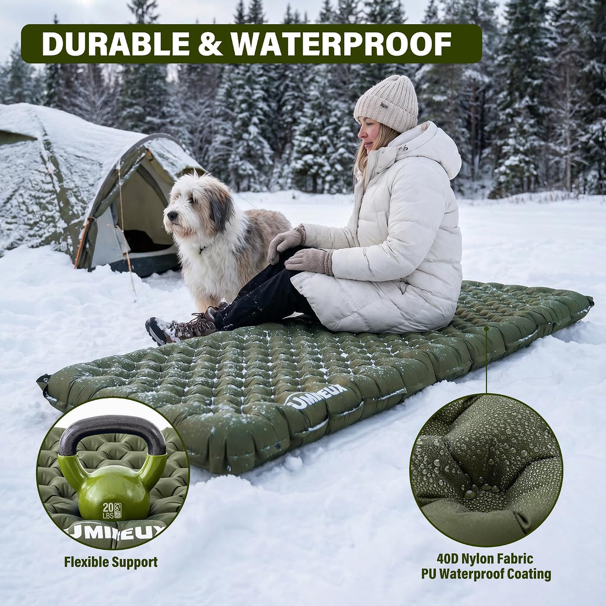 UMINEUX Inflatable Sleeping Pad for Camping, 9.0 R-Value Insulated Camping Pad, Compact All Season Backpacking Sleeping Pad, Lightweight Sleeping Mat for Outdoor Hiking, 75.9 × 25.6in, Green