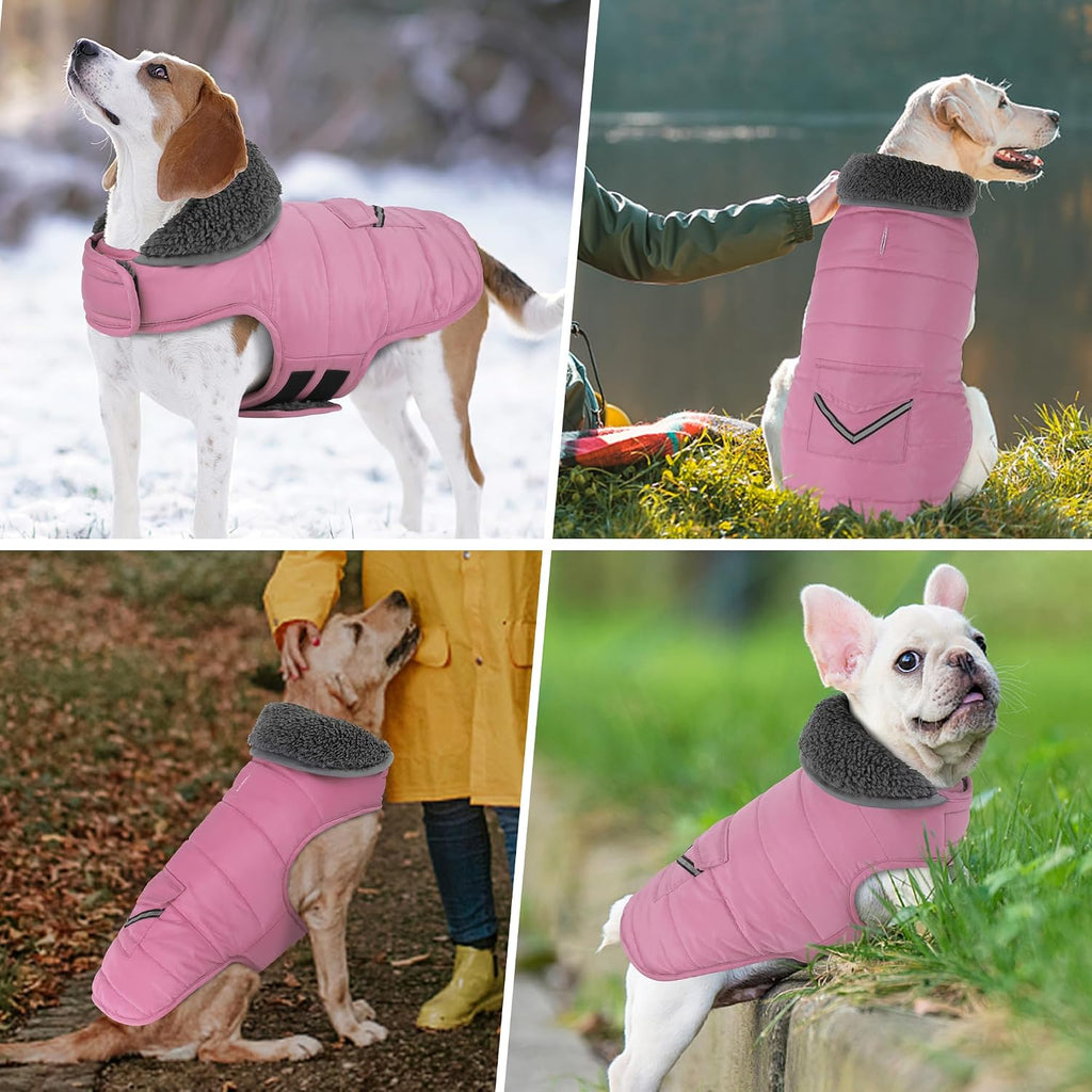 Petglad Dog Coat, Waterproof Dog Winter Jacket with Pocket, Reflective Adjustable Pet Snow Vest, Warm Cozy Fleece Sweater for Small Medium Extra Large Dogs - Light Pink, XS