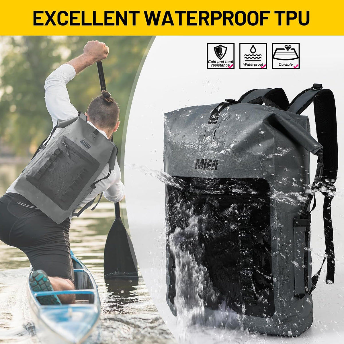 MIER Roll Top Waterproof Backpack Floating Dry Bag for Men Women
