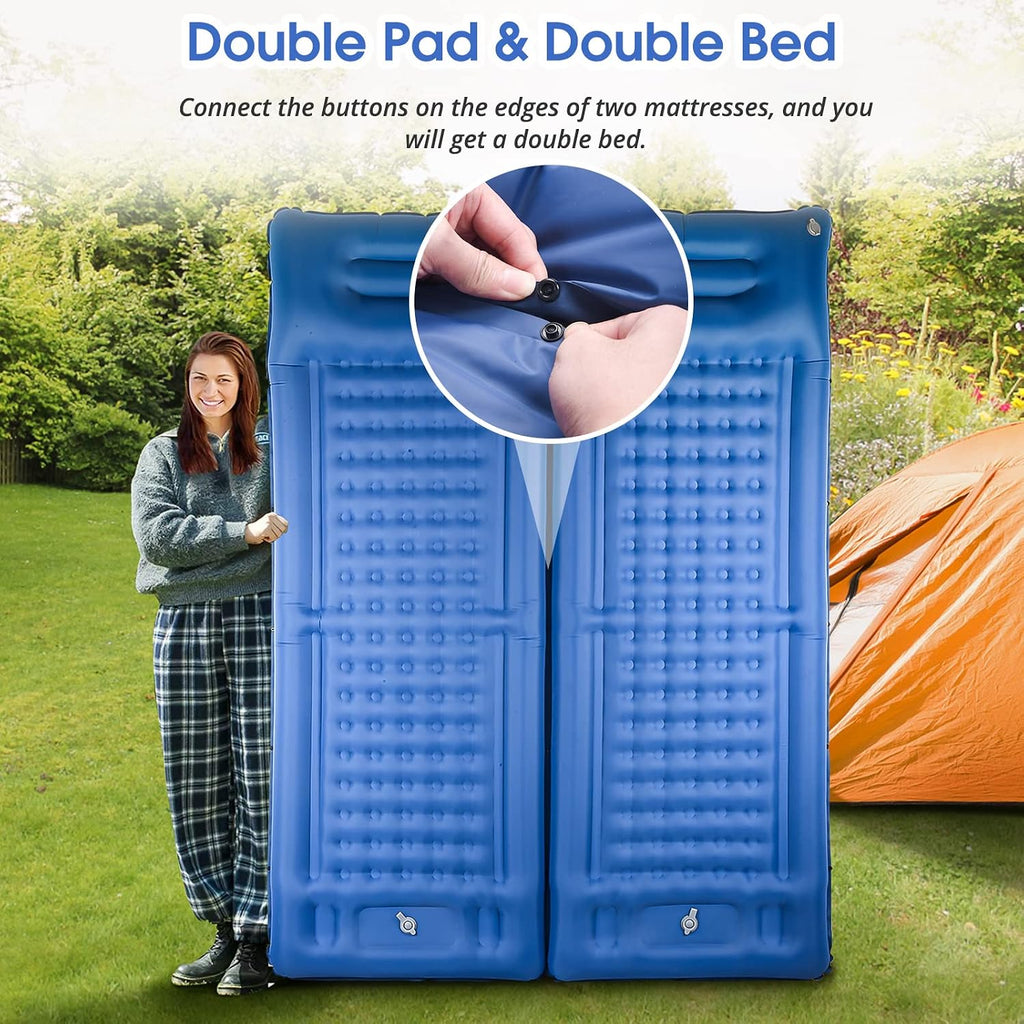 LILTSDRAE Camping Sleeping Pads，Extra Thick 5 Inch Inflatable Sleeping Mat with Pillow Built-in Pump，Oversized Mattress Super Portable Backpacking Sleeping Pad (Blue, Single)