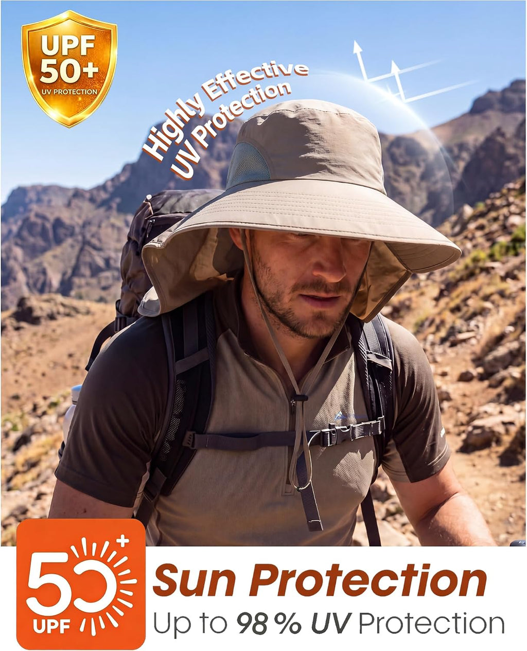 Home Prefer Outdoor UPF50+ Sun Hat Wide Brim Mesh Fishing Hat with Neck Flap