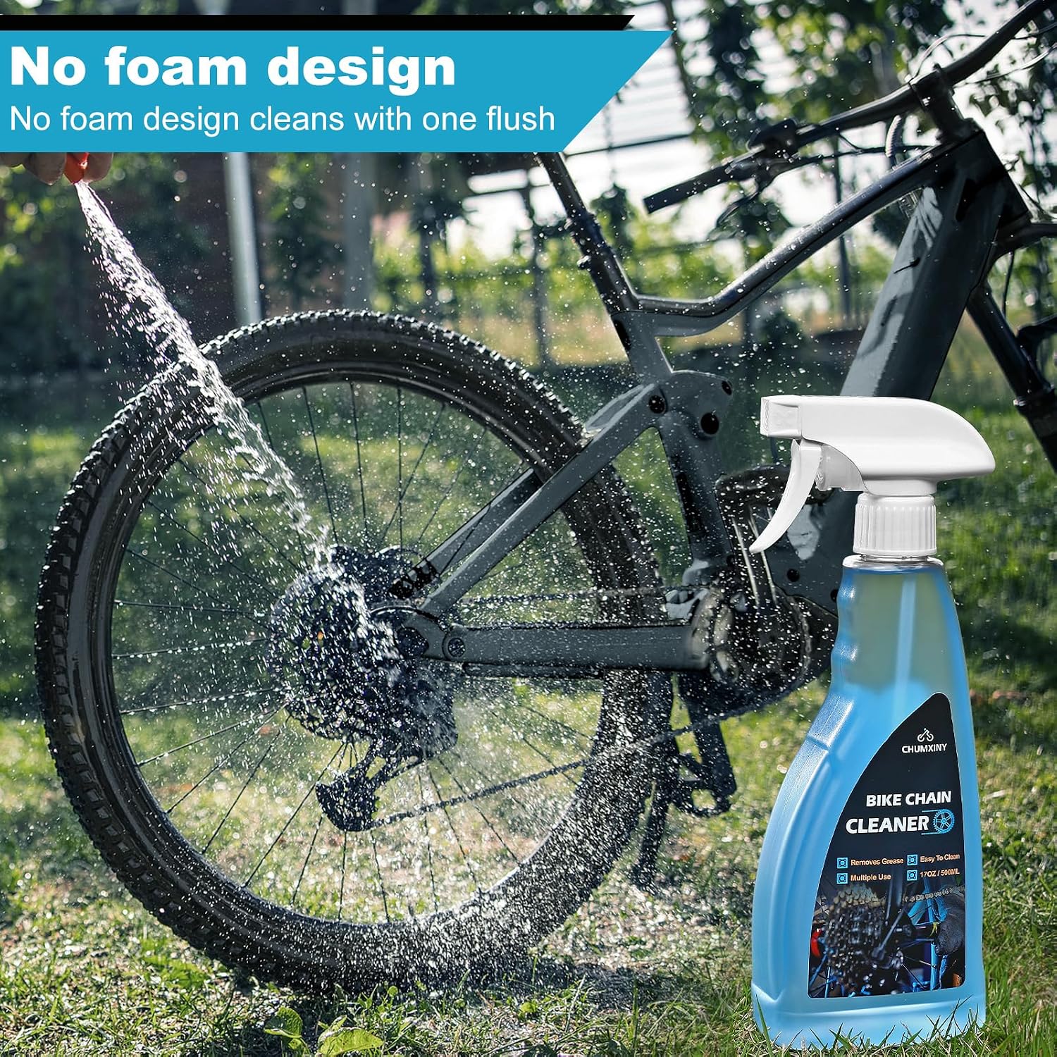 CHUMXINY Bike Chain Degreaser, 17 fl oz Spray Non-foaming Design for MTB/Gravel/Road/Mountain Bikes