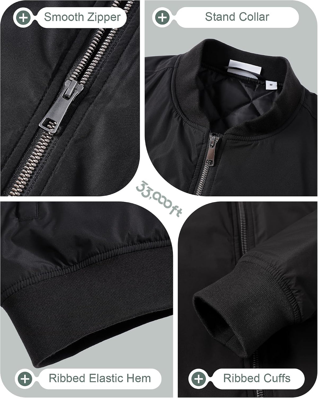 33,000ft Men's Bomber Jacket Lightweight Zip Up Waterproof Windbreaker