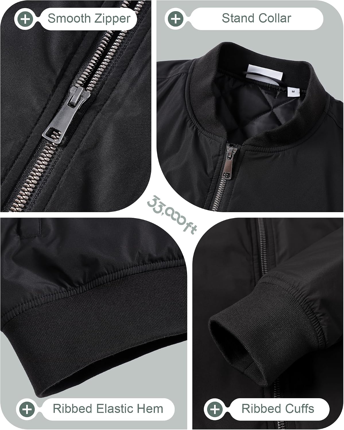 33,000ft Men's Bomber Jacket Lightweight Zip Up Waterproof Windbreaker