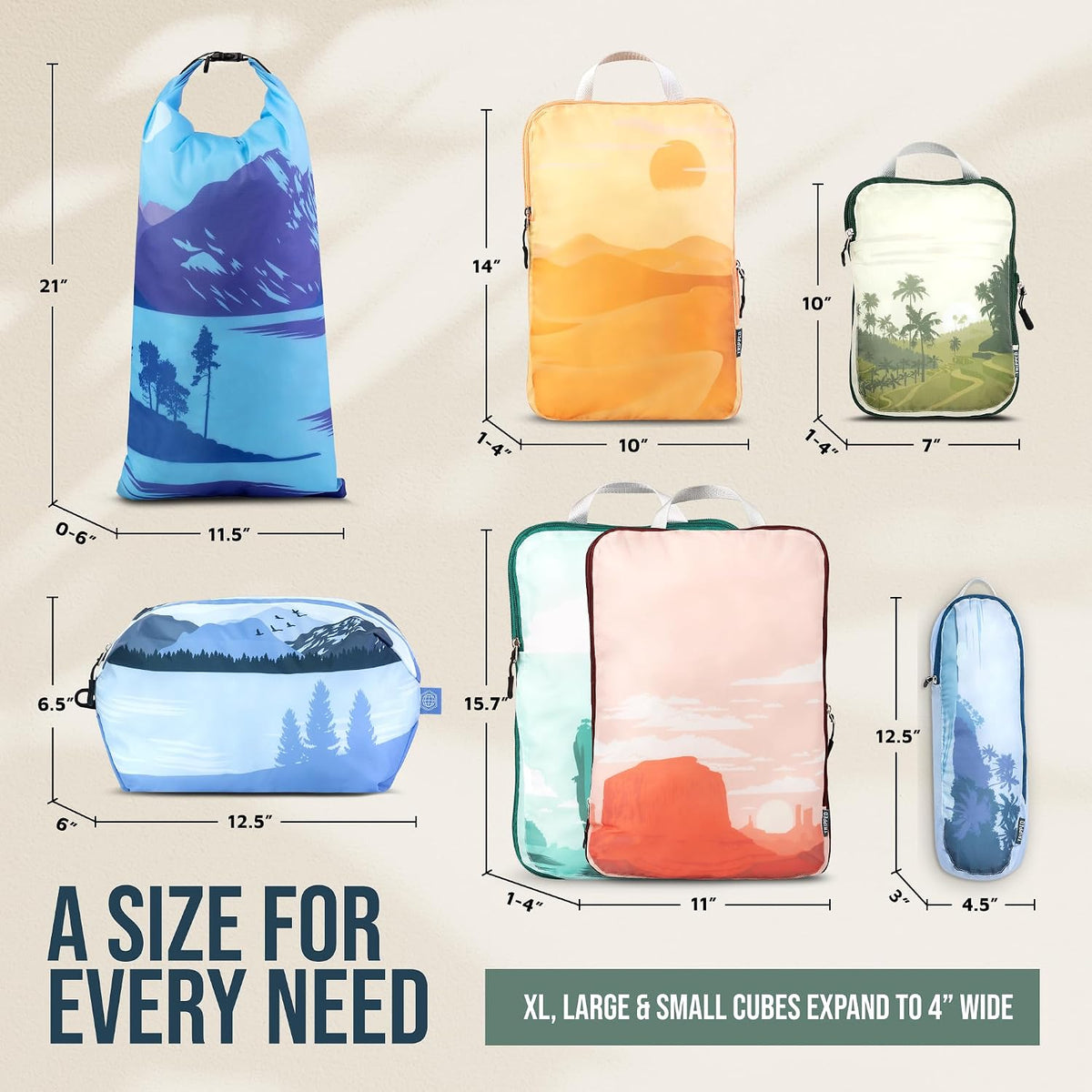 TRIPPED Travel Gear Large Compression Packing Cubes 7-Piece Set for Travel