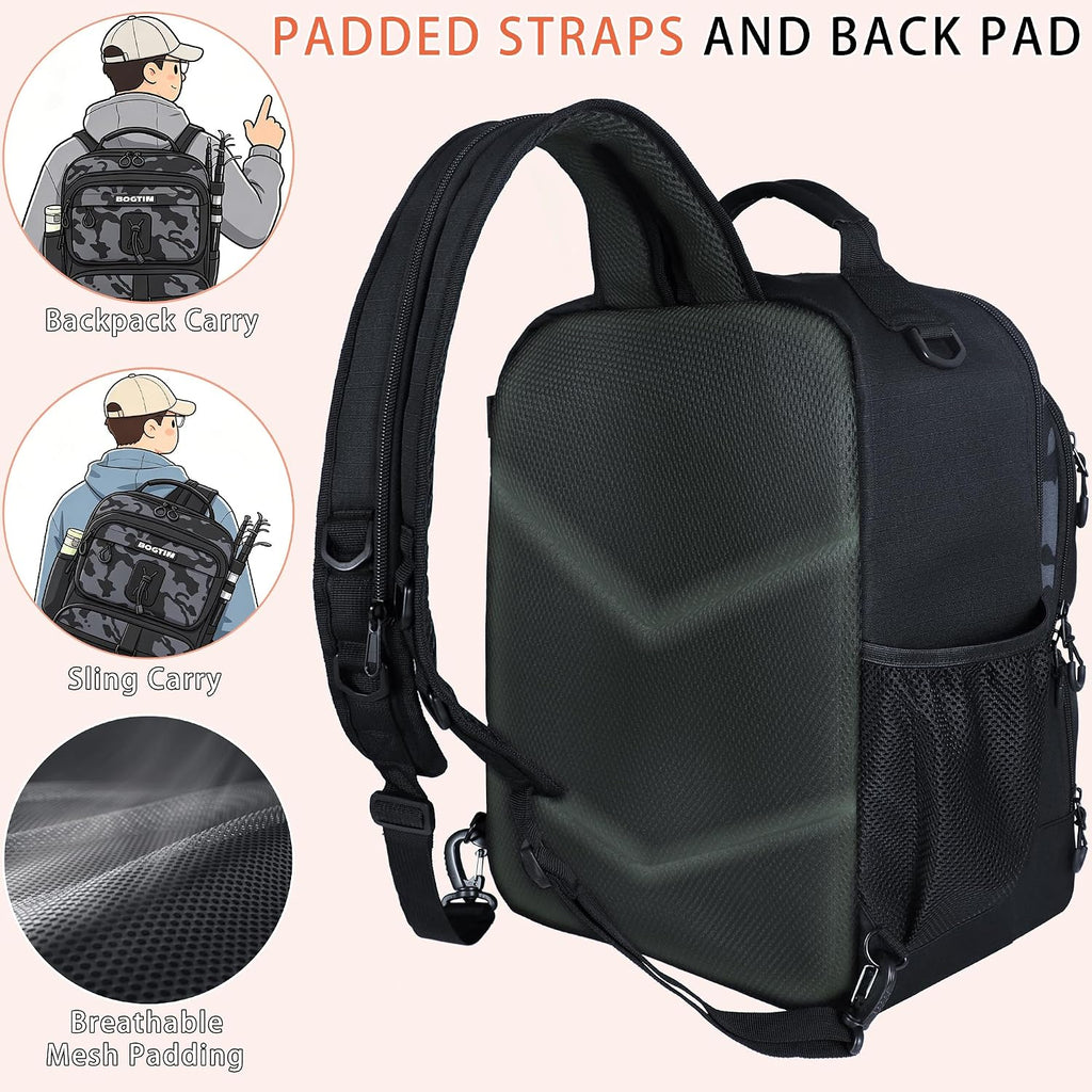 Fishing Backpack with Fish Rod & Lures Kit Lightweight 25L Tackle Bag with Fishing Gear and Tackle Boxes, Fish Gifts for Men Woman-Black Camo Backpack