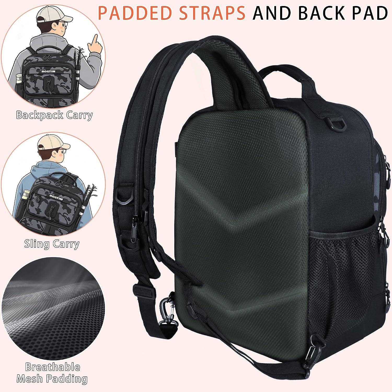 Fishing Backpack with Fish Rod & Lures Kit Lightweight 25L Tackle Bag with Fishing Gear and Tackle Boxes, Fish Gifts for Men Woman-Black Camo Backpack