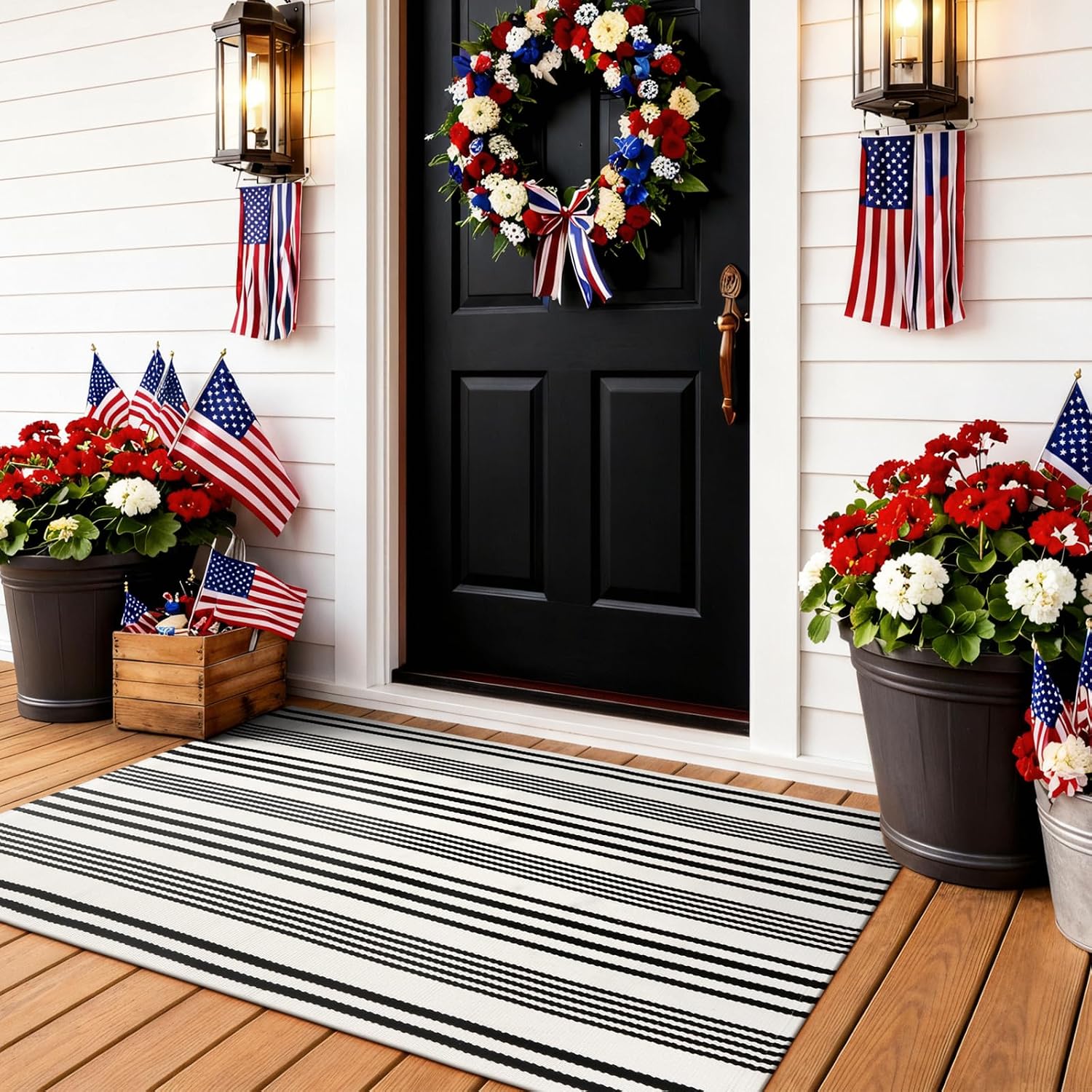 OJIA Black and White Outdoor Rug 24"x51" Front Door Mat Fall Porch Decor