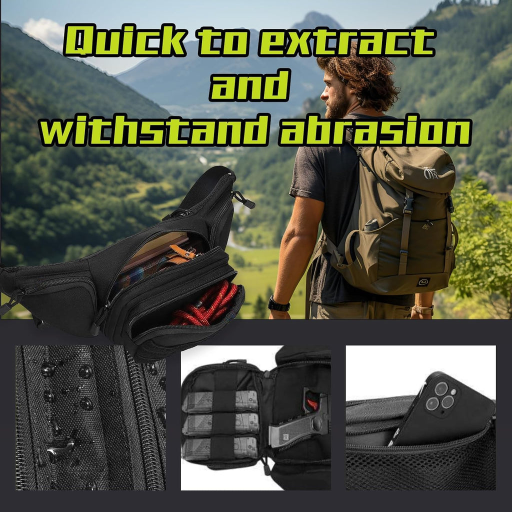 Tactical Fanny Pack for Men,800D Oxford Fabric Fanny Pack for Men,Fanny Packs Man for Hiking Climbing,Fishing,Cycling,Hunting,Adjustable Conceal Carry Tactical Fanny Packs(Black)