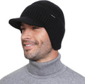 Wmcaps Winter Beanie with Brim & Ear Flaps, Fleece Lined Hat for Men Women