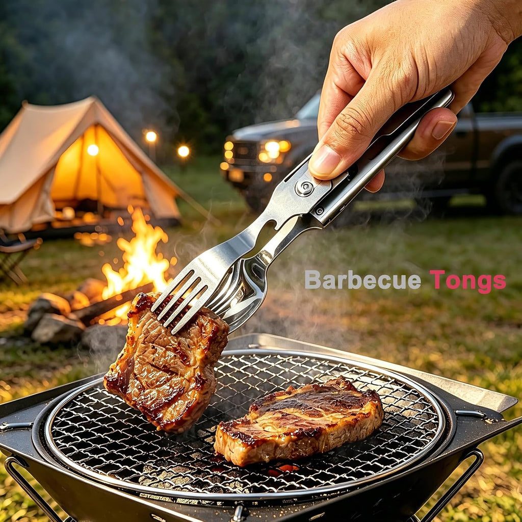 5-in-1 Camping Utensils Set with Pouch Folding Fork Spoon Knife