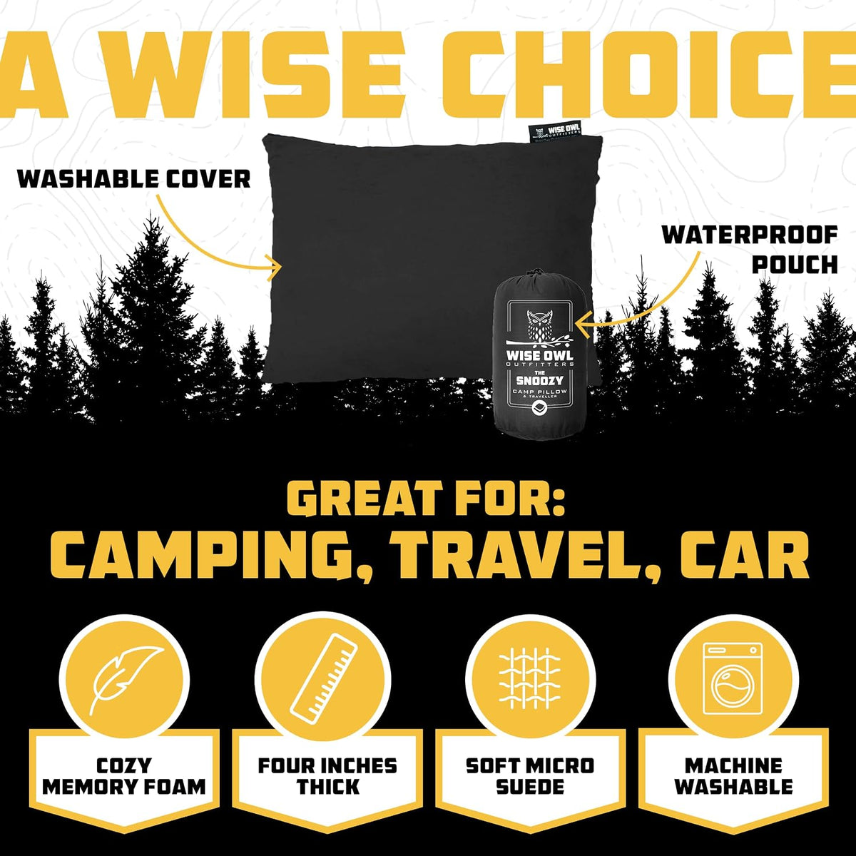 Wise Owl Outfitters Camping Pillow – Memory Foam Travel Pillow for Airplane Sleeping, Hiking, Backpacking & Outdoor Use - Small & Portable for Adults, Car, Camp & Tent
