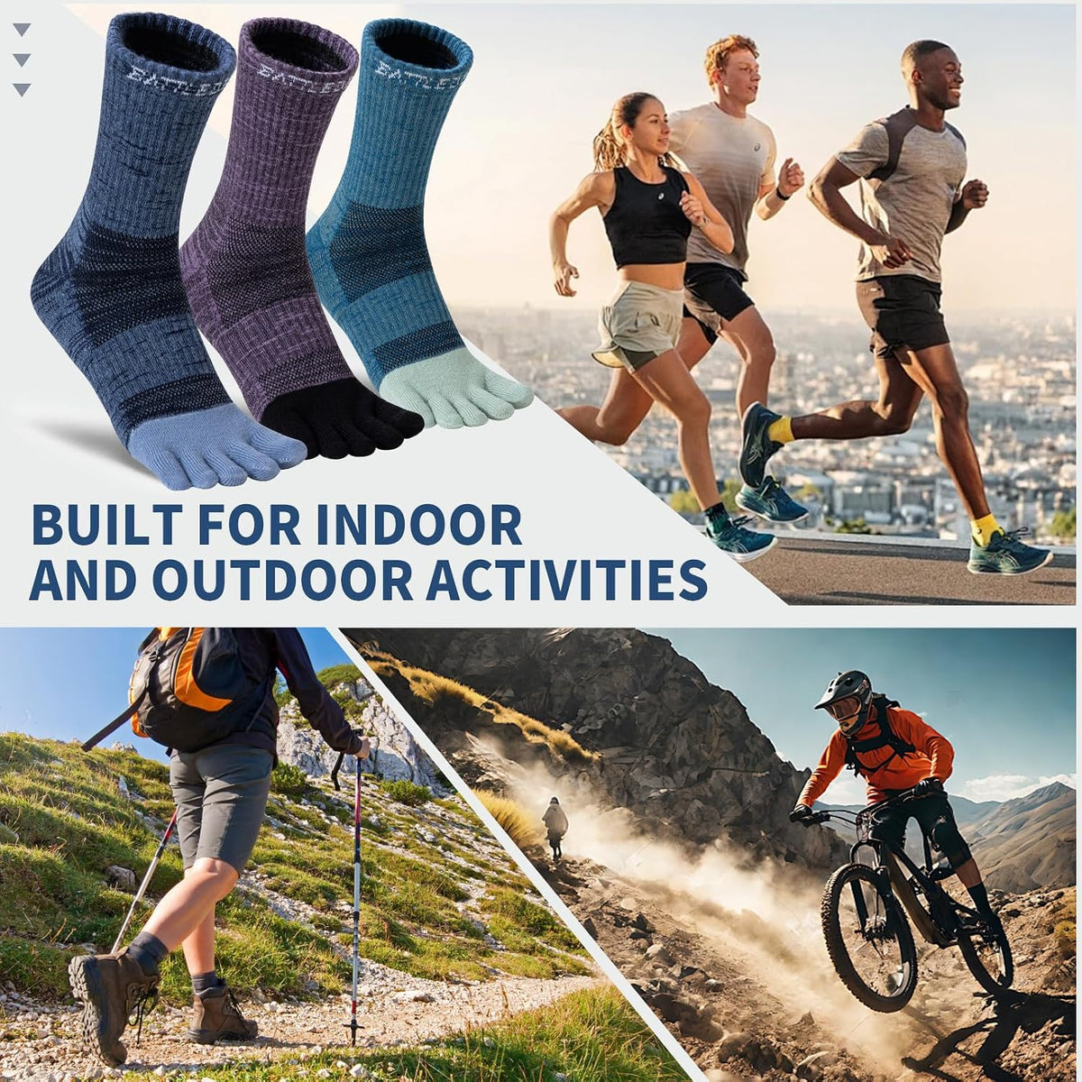 Merino Wool Toe Socks,Hiking Running Crew Socks for Women Men