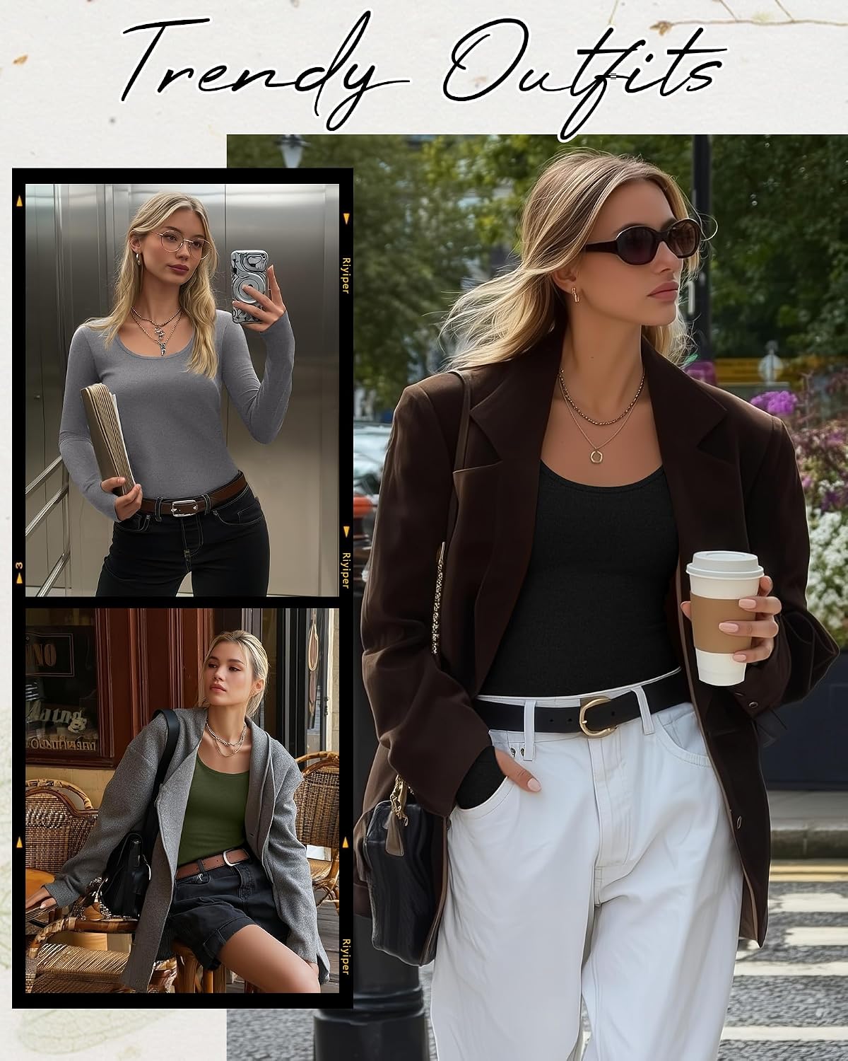 Riyiper 3 Pack Women's Thermal Long Sleeve Shirts Scoop Neck Top