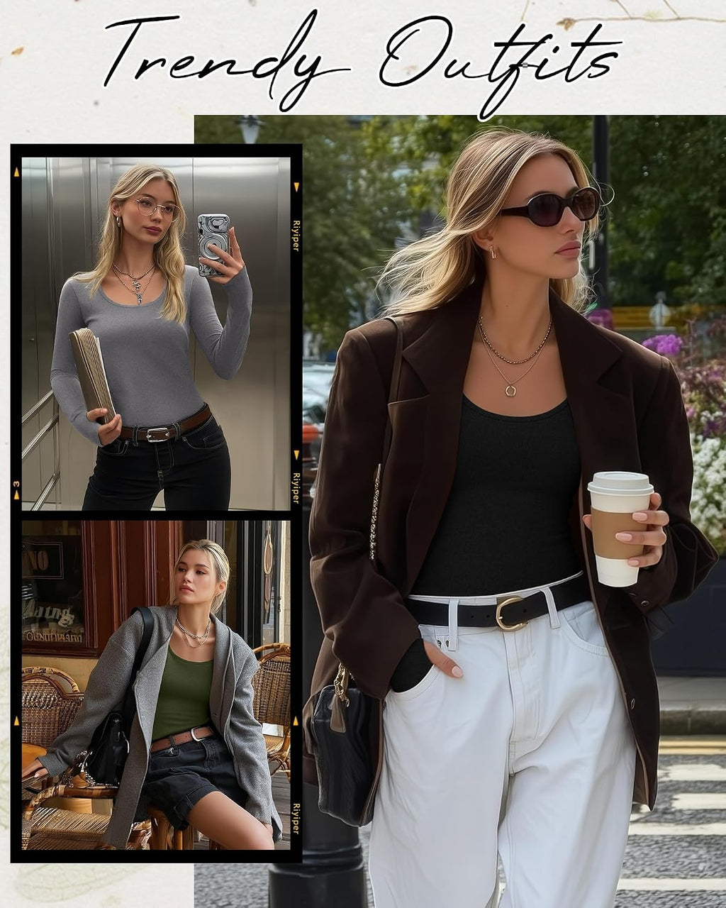 Riyiper 3 Pack Women's Thermal Long Sleeve Shirts Scoop Neck Top