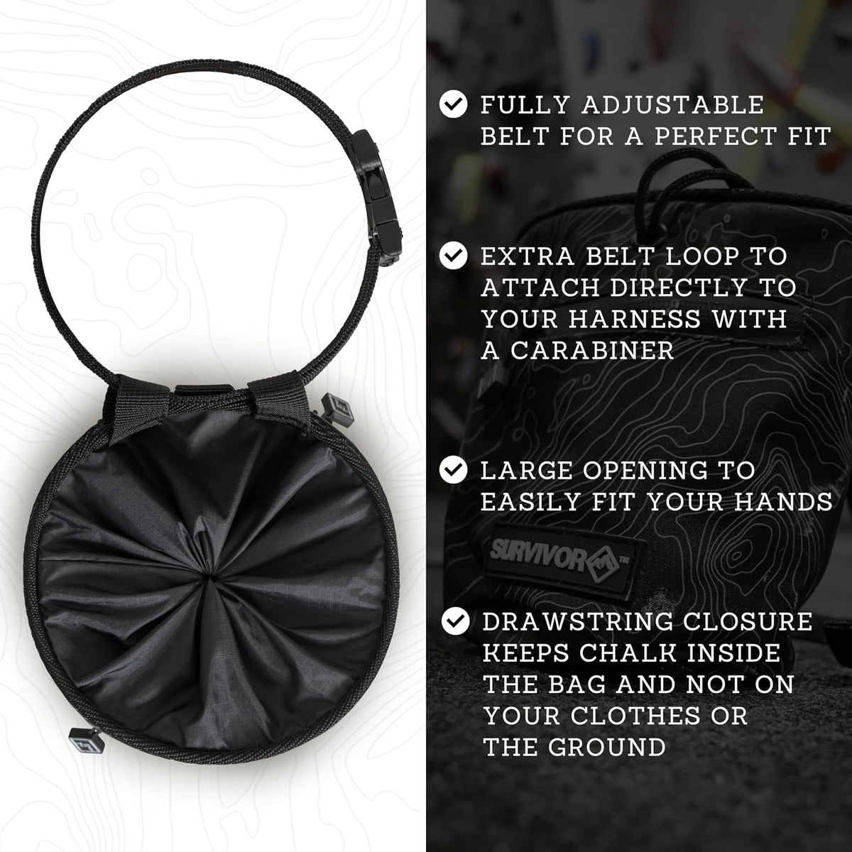 SURVIVOR Chalk Bag for Rock Climbing, Bouldering, Weightlifting, and More