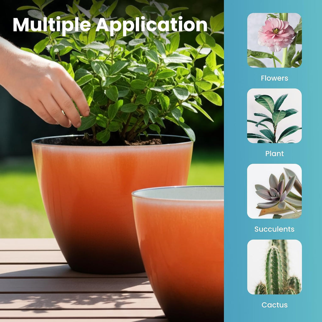 Vanslogreenk 8 inch Plant Pots Indoor Modern Glaze Planters with Drainage Holes, Garden Flower Pots Planter for Aloe, Herbs, Cactus (Orange, 2pcs)