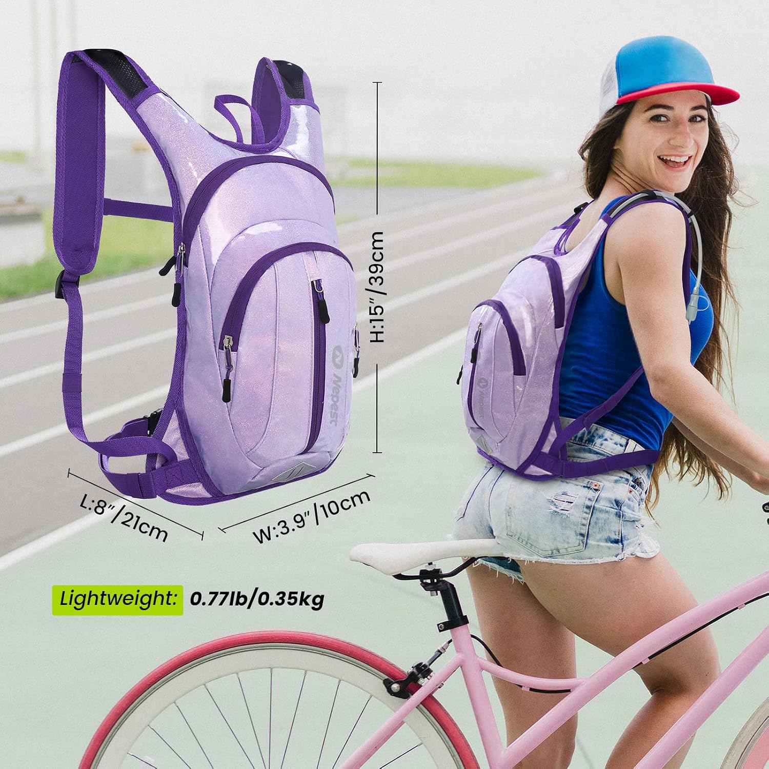 Nepest Hydration Pack Backpack with 2L Water Bladder Reflective Lightweight