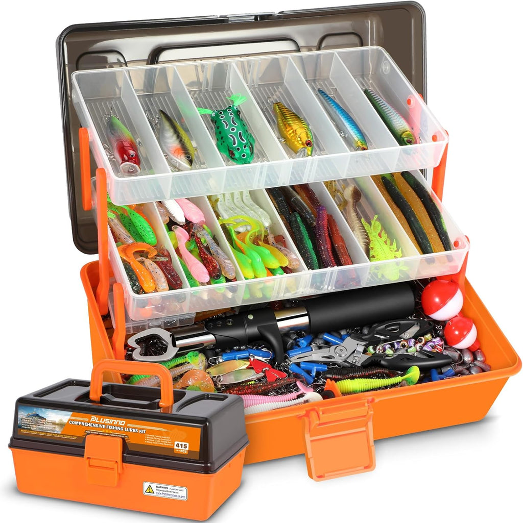PLUSINNO Large 3 Layers Fishing Tackle Box Lures Kit with Tackle Included