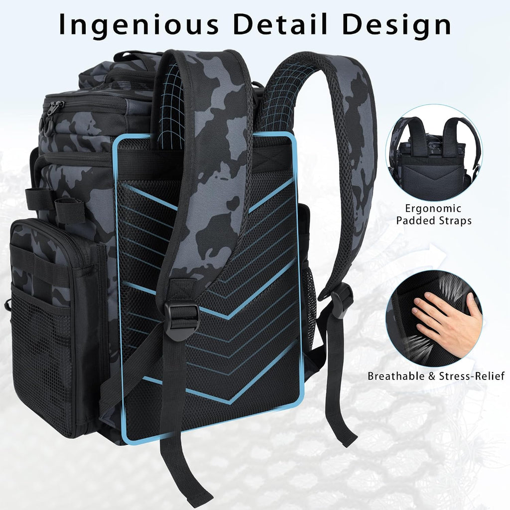 Fishing Tackle Backpack,55L Large Tackle Bag with 4 Rod Holders,Camouflage
