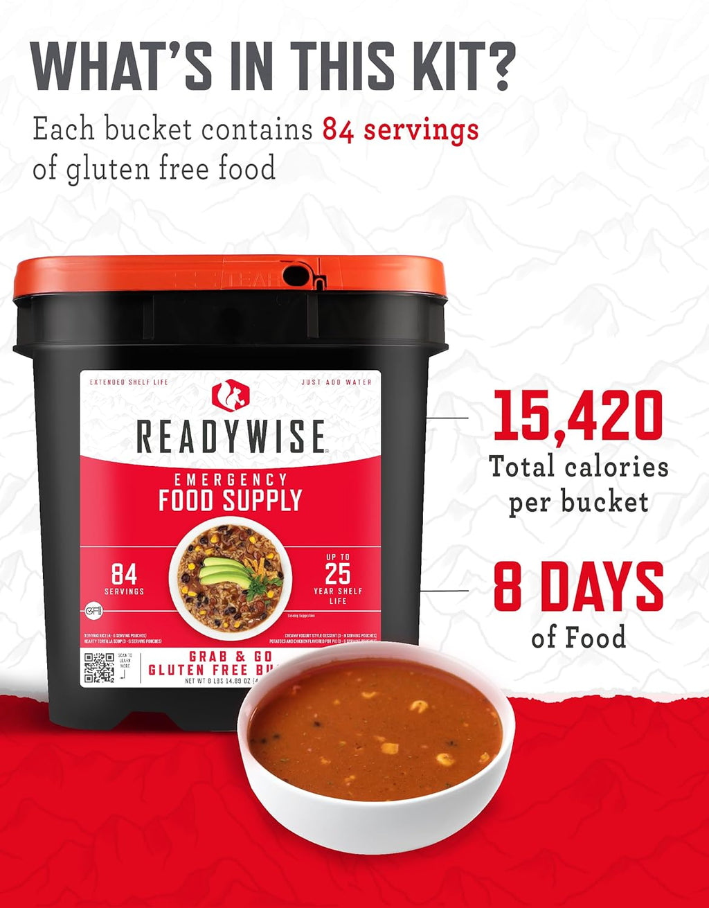 READYWISE Emergency Food Survival Supply 84 Servings, Gluten Free Bucket