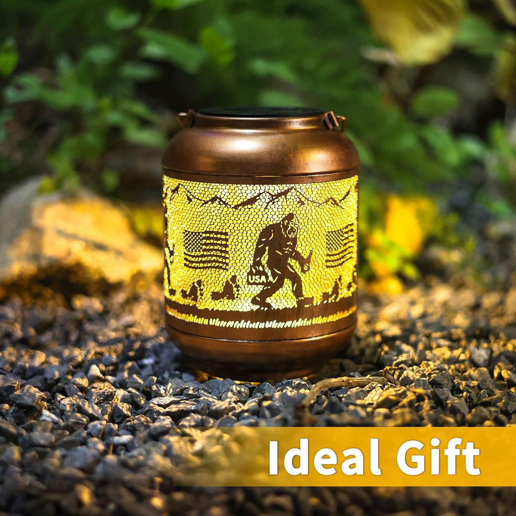 Bigfoot Solar Lanterns Outdoor Waterproof Hanging Solar Lights Big Foot Sasquatch Metal Decoratives LED Lantern for Patio, Backyard, Porch, Yard, Lawn,Garden Decor Gifts Men
