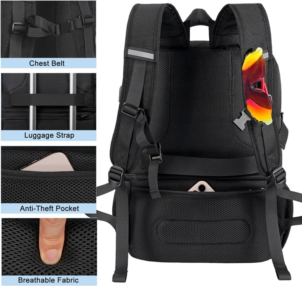 Tactical Double Deck Cooler Backpack 26L, Leak Proof Insulated Lunch Backpack with RFID Security USB Charging, Soft Cooler Bag for Men Work Camping Hiking Beach Picnic
