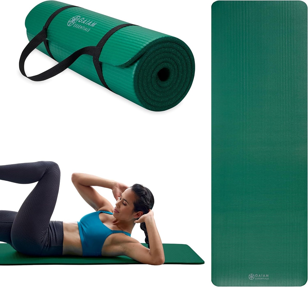 Gaiam Thick Yoga Mat, Exercise & Fitness Mat with Easy-Cinch Carrying Strap