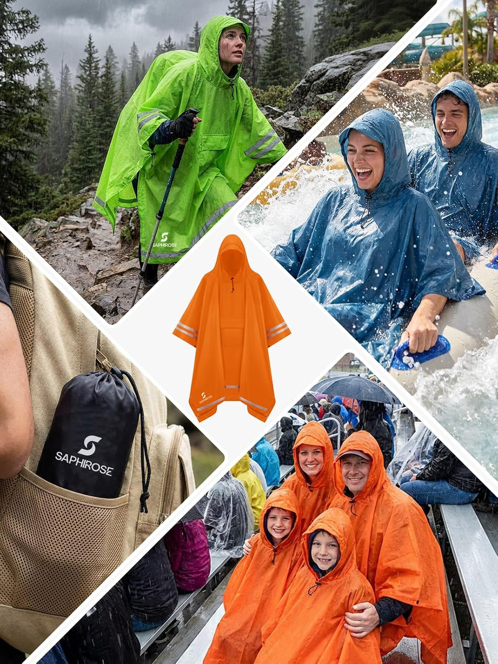 SaphiRose Hooded Rain Poncho Waterproof Raincoat Jacket for Men Women Adults