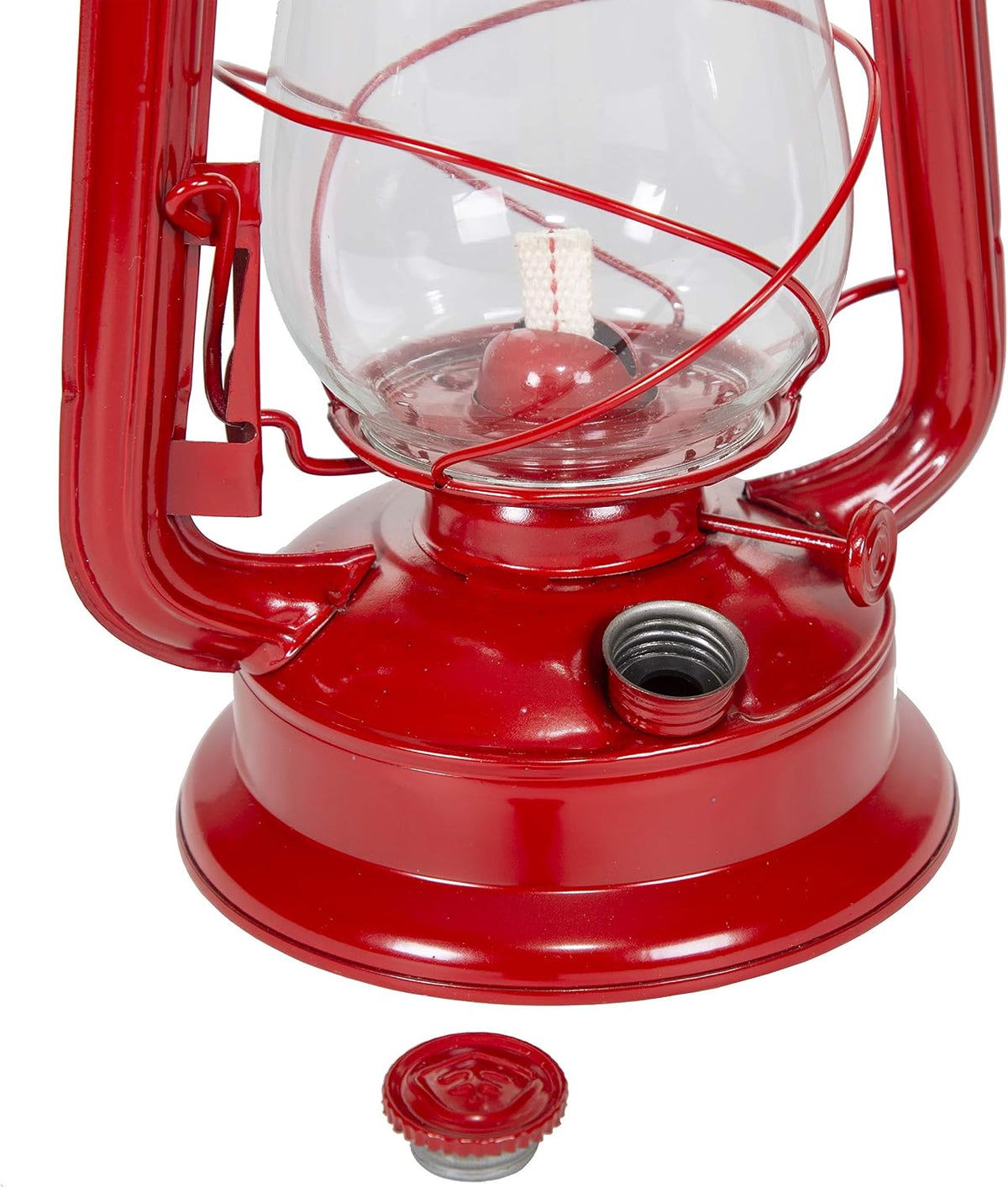 Stansport Hurricane Lantern – Classic Metal Kerosene Oil Lamp with Glass Globe and Adjustable Wick – Portable Emergency Lighting & Decorative Indoor/Outdoor Camping Lantern, Red