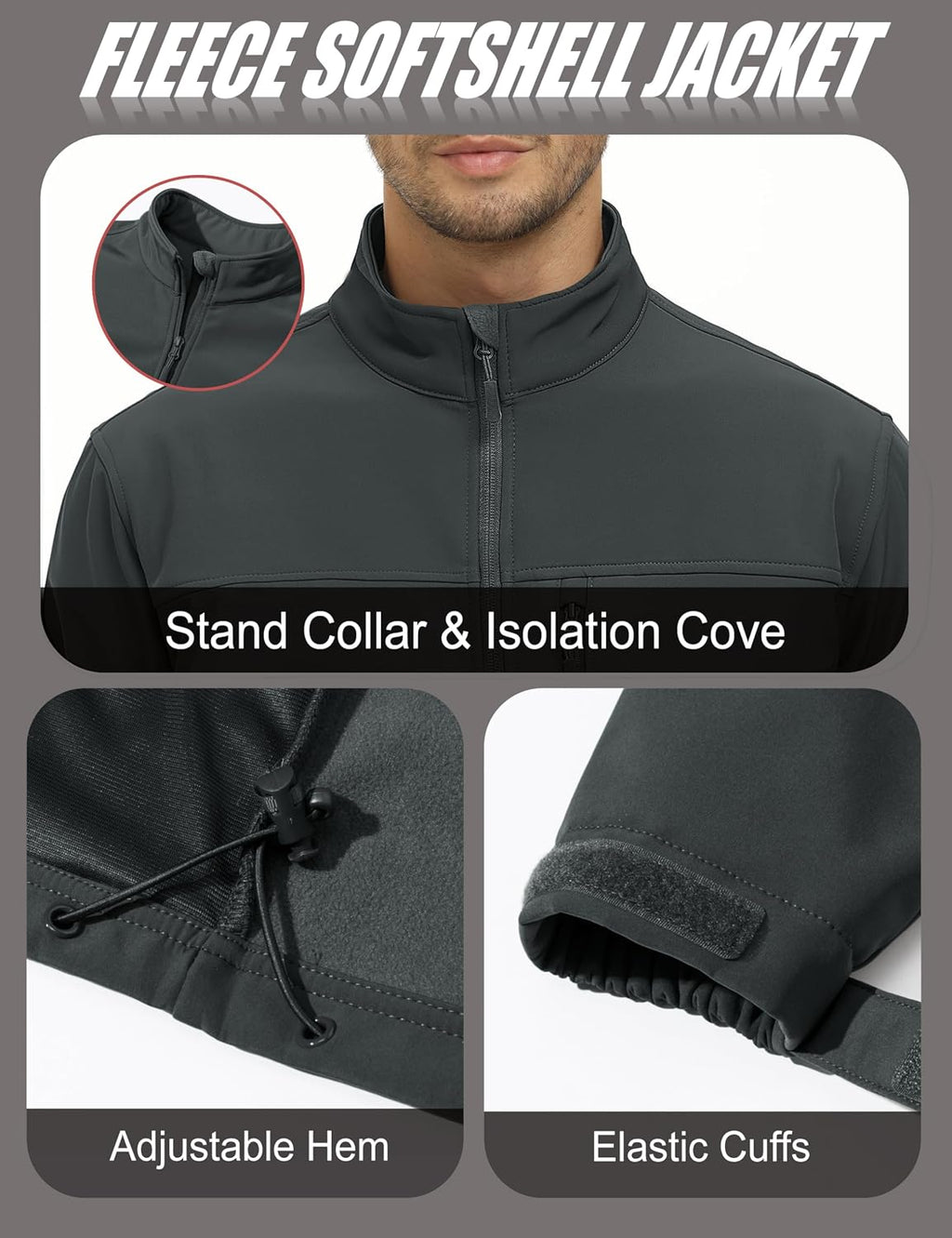 MAGCOMSEN Mens Lightweight Softshell Jacket Fleece Tactical Waterproof Coat