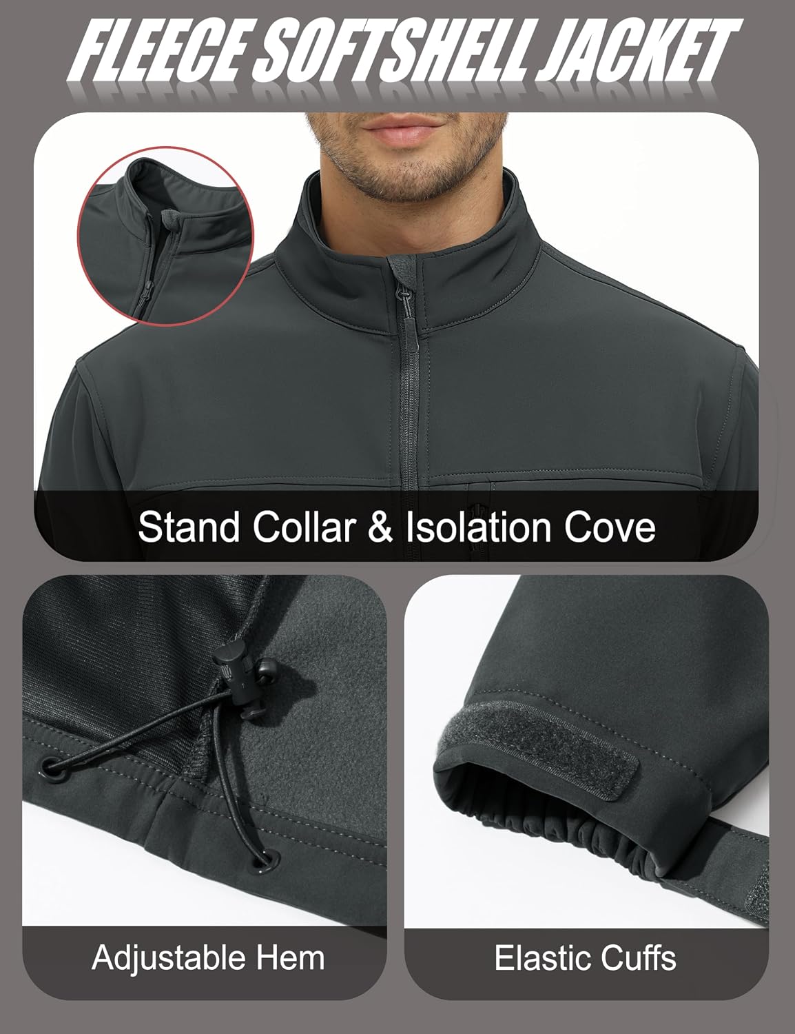 MAGCOMSEN Mens Lightweight Softshell Jacket Fleece Tactical Waterproof Coat