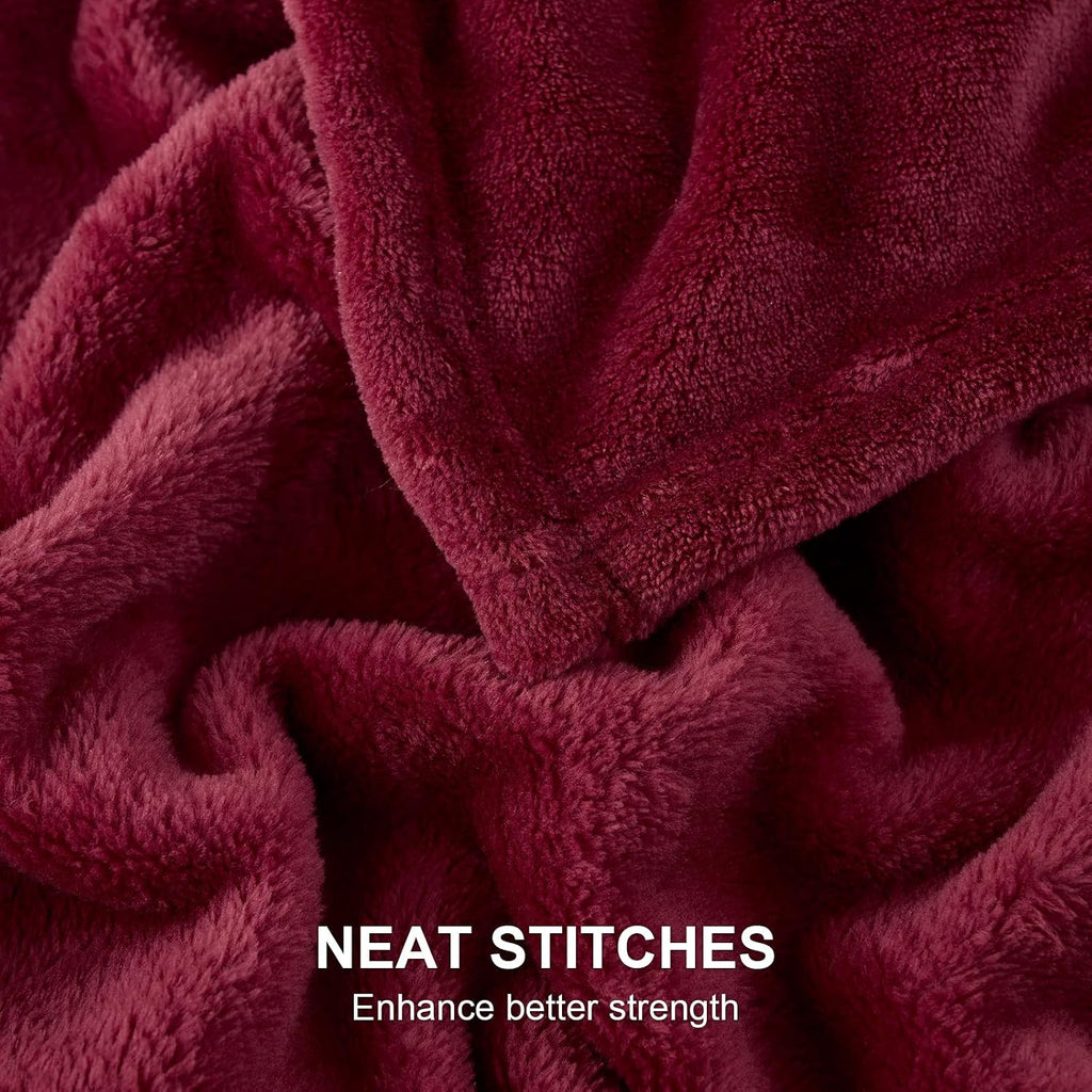 Hansleep Twin Burgundy Red Fleece Blanket, Soft Flannel Bed Blanket