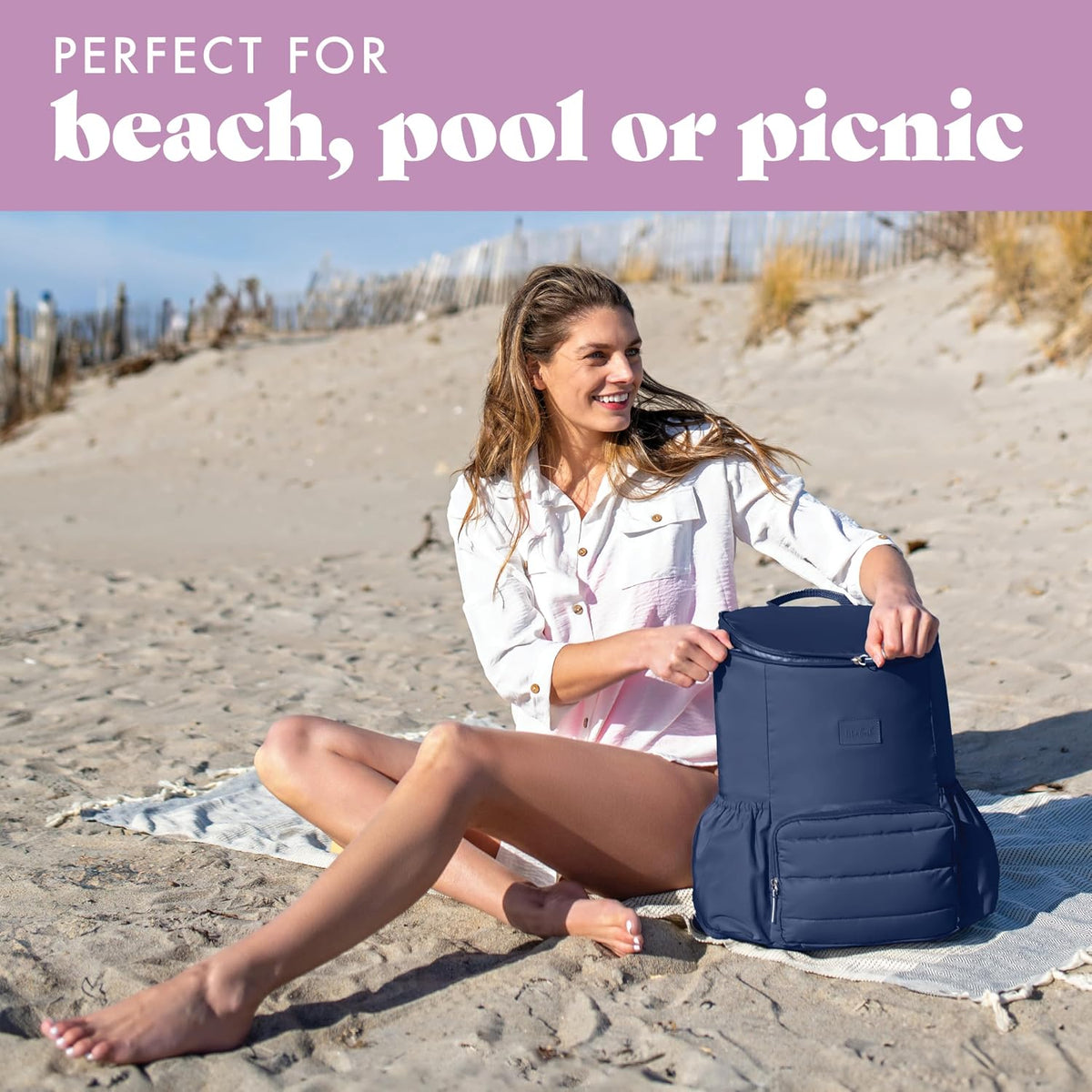 Fit & Fresh Insulated Backpack Soft Cooler – Leak-Resistant Beach & Travel Bag for Women, 24 Can Capacity Picnic & Cooler Bag