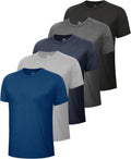 BOOJO 5 Pack Workout Shirts for Men-Quick Dry Black Gym Moisture Wicking Short Sleeve T-Shirts for Running Athletic Casual