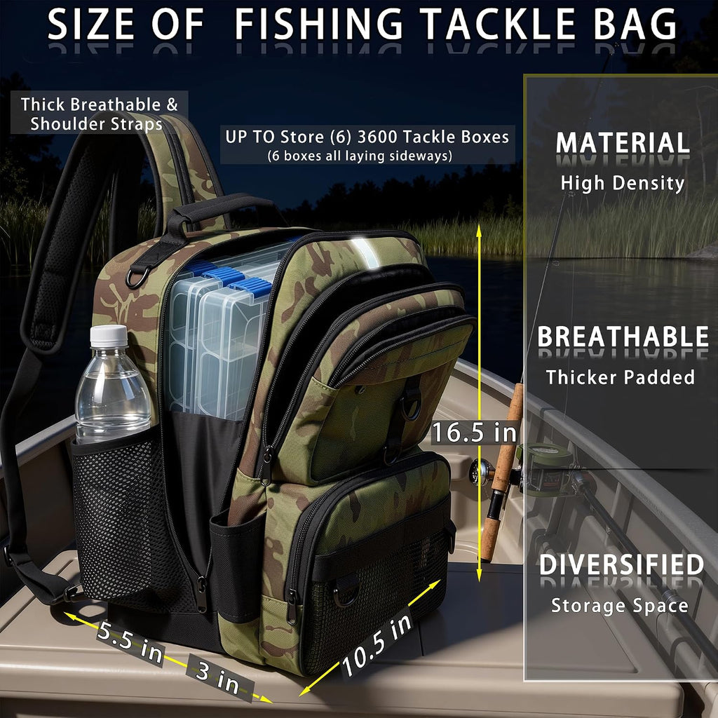 Fishing Backpack with Tackle Boxes and Rod Holder, Fish Lure Kit and Tool