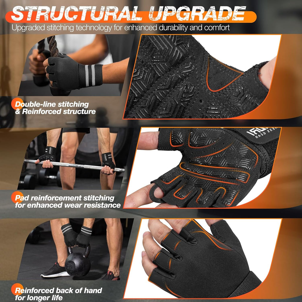 SIMARI Workout Gym Gloves for Men Women, Weight Lifting Gloves with Wrist Wrap Support, SBR Pad Grip for Full Palm Protection, for Exercise, Fitness, Dumbbells, Barbell, Climbing, Fingerless