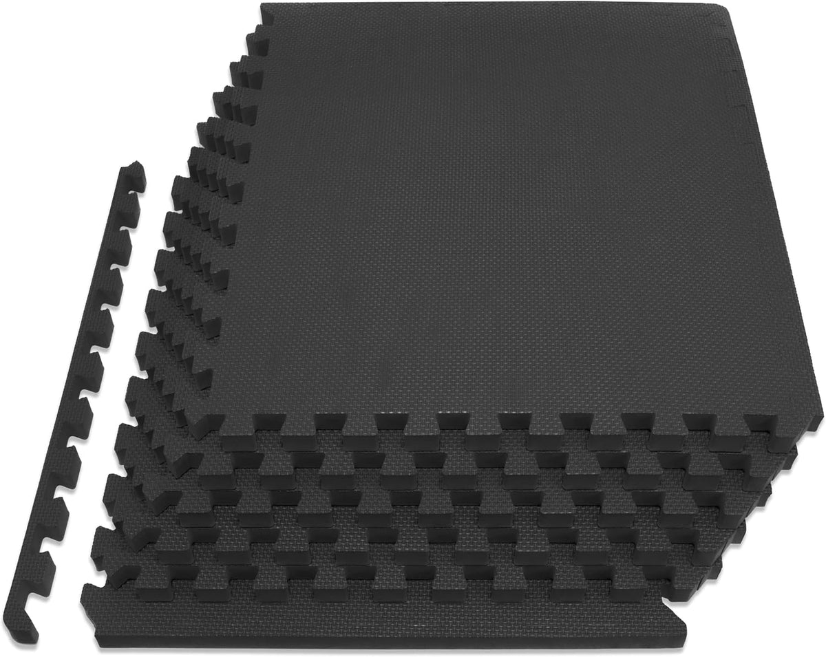 ProsourceFit Weaved Pattern Extra Thick Exercise Puzzle Mat ¾-inch, EVA Foam Interlocking Tiles for Protective, Cushioned Flooring for Home and Gym Equipment; Blue, 24 SQ FT, 6 Tiles