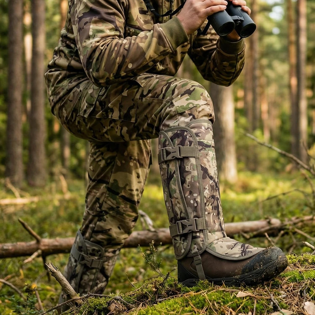 LOOGU Snake Gaiters, Waterproof Oxford Leg Guards with 12 Individual PE Boards, Curved Upper, Reinforced Instep Strap, Adjustable Double Buckles, Camo for Hunting Hiking Trekking