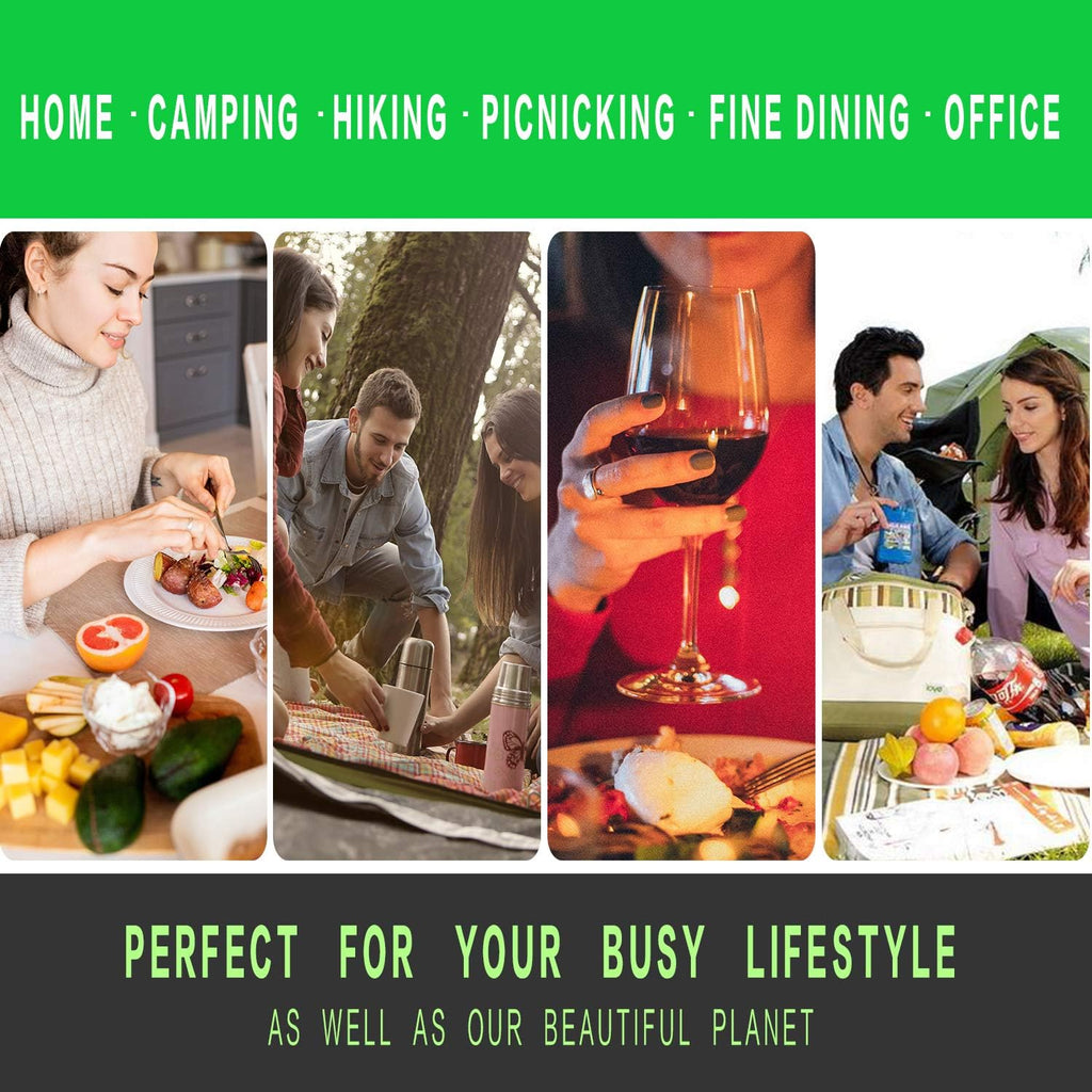 UPTRUST 2 Set Bamboo Cutlery Set Bamboo Travel Utensil Reusable Table cutlery Fork Knife Spoon Chopsticks Straw Cleaning Brush for Travel Picnic School Office（Skyblue& Green）