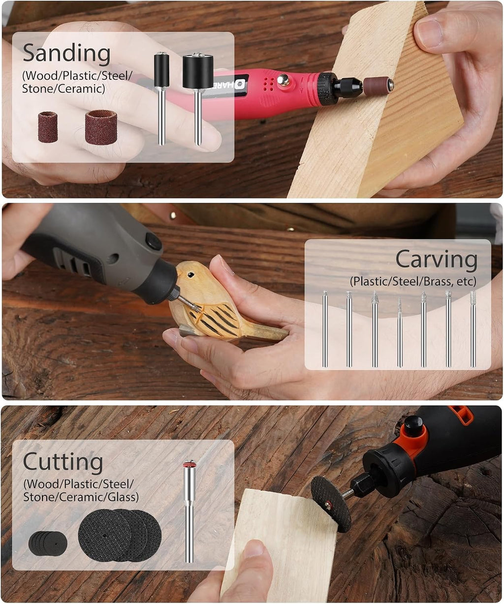 HARDELL 227Pcs Rotary Tool Kit w/ 1/8" Shanks, Sanding & Carving Orange