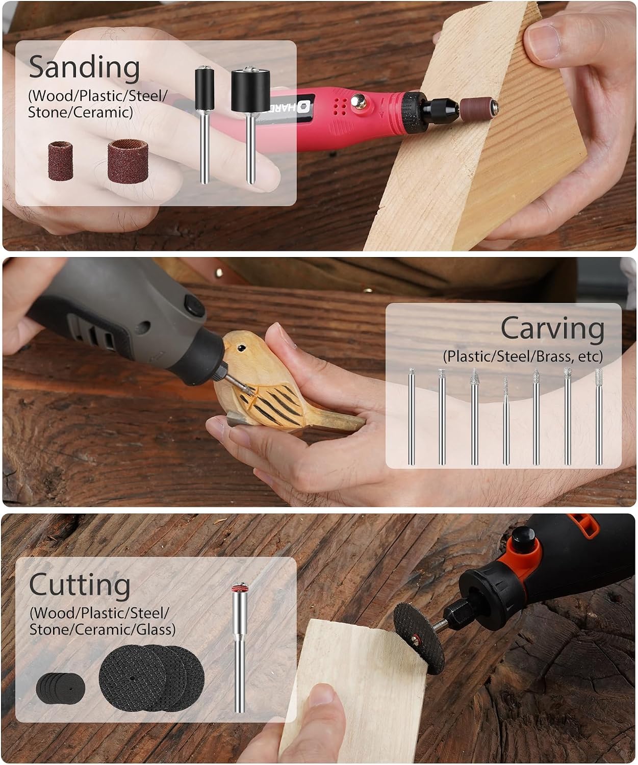 HARDELL 227Pcs Rotary Tool Kit w/ 1/8" Shanks, Sanding & Carving Orange