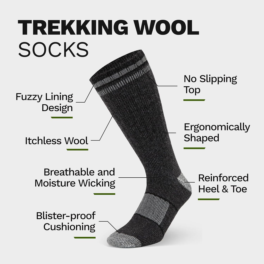 Alvada Mens Merino Wool Crew Socks Thermal and Warm Socks for Winter Work Hiking Running 3 Pairs