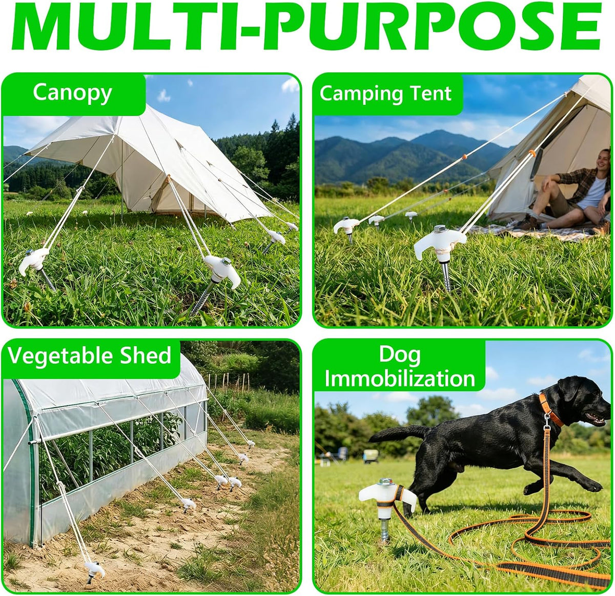 12 Pack 8" Heavy Duty Screw in Tent Stakes, Metal Camping Stakes, Drill-In Ground Anchor, Threaded Stakes for Canopies, Gardening, Yard Inflatables, with Hex Socket and Storage Bag (Luminous)