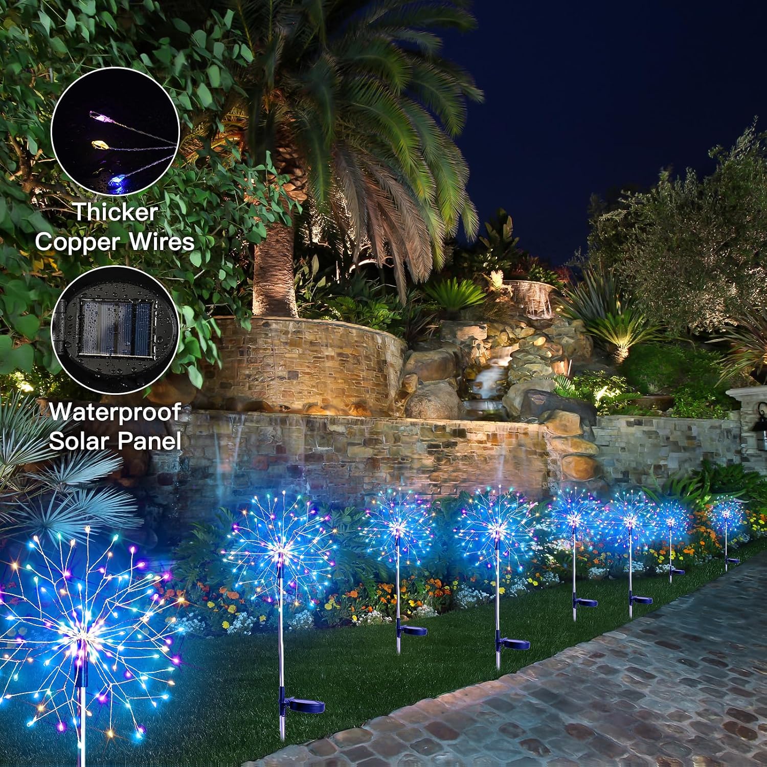suddus Solar Garden Lights Outdoor 2Pack 150LED Firework Lights Multicolor