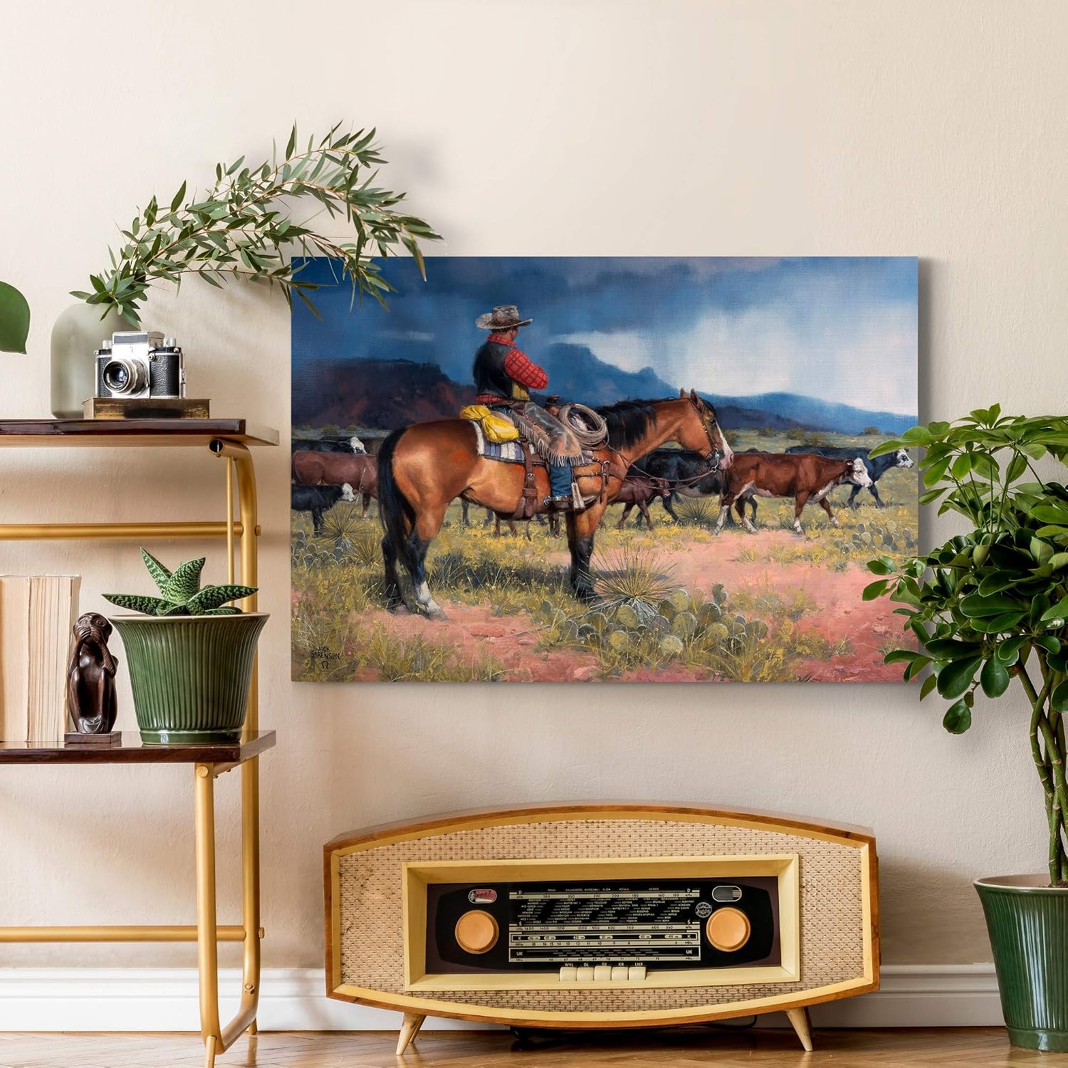 Renditions Gallery Canvas Animal Wall Art Modern Decorations Paintings Cloudy Outdoor Cowboy Abstract Vibrant Western Lifestyle Artwork Prints for Bedroom Office Kitchen - 12"x18" LT31