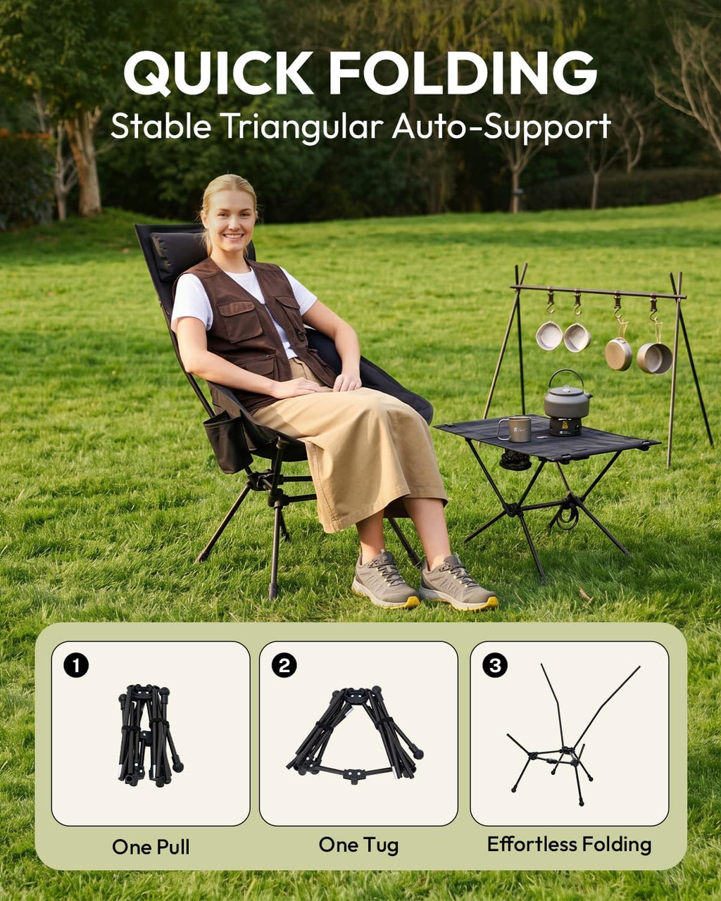 MOBI GARDEN 400Lb High Back Camping Chair, Portable Chair for Adults