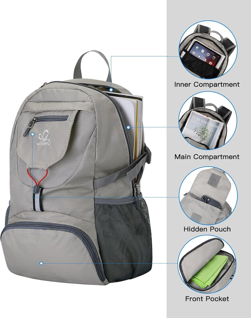 WATERFLY Small Lightweight Packable Backpack: 20l Hiking Daypack Man Woman