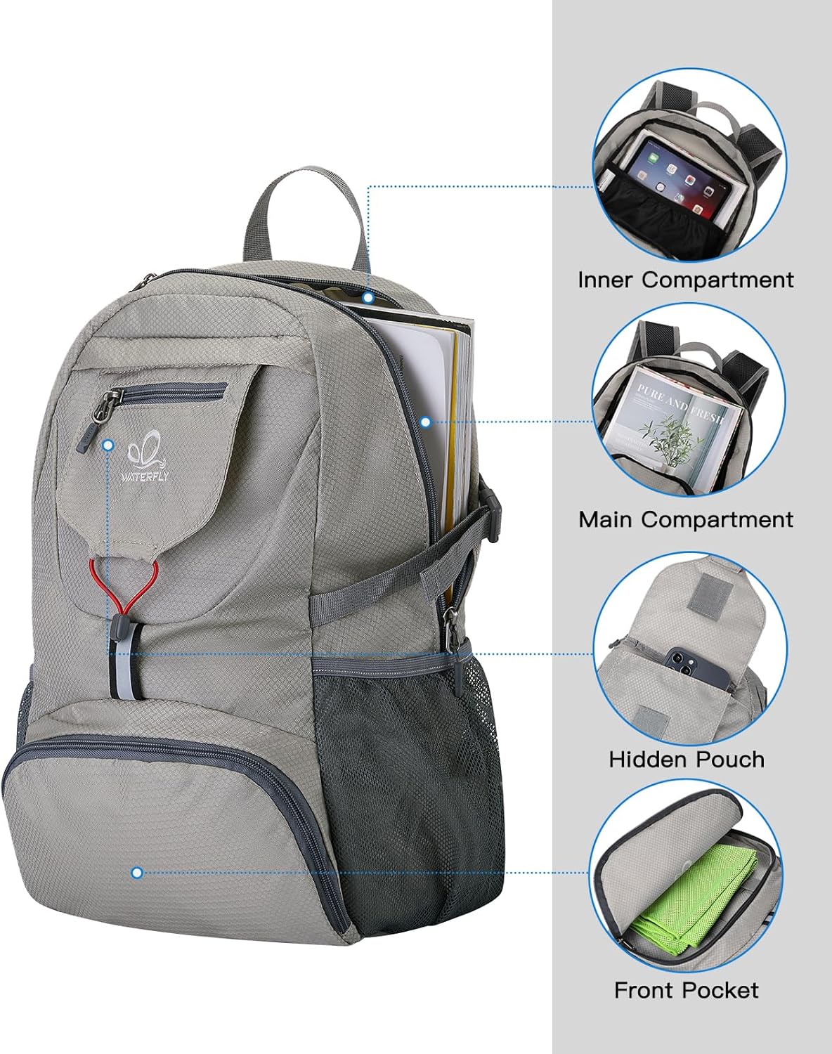 WATERFLY Small Lightweight Packable Backpack: 20l Hiking Daypack Man Woman