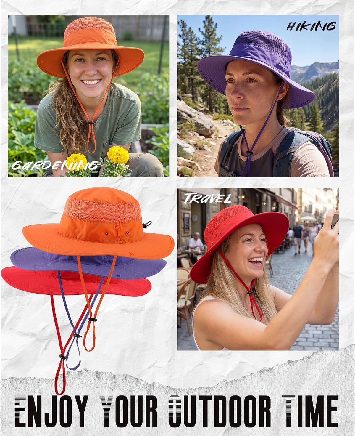 Connectyle UPF 50+ Wide Brim Sun Hat for Men Breathable Cowboy Boonie Hats Outdoor Bucket Hat for Fishing Hiking Safari